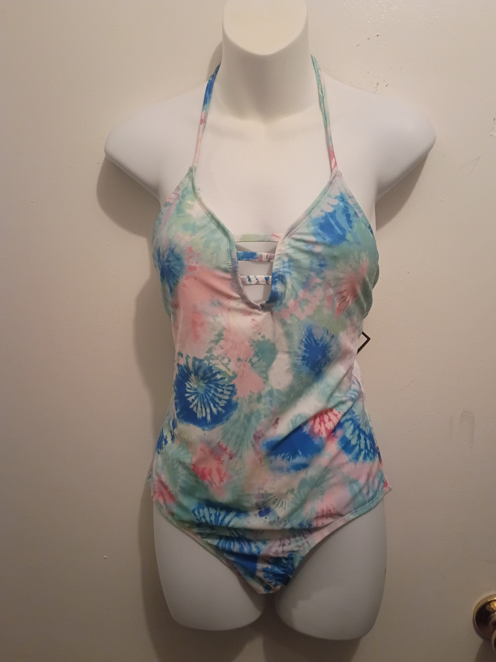 Rue21 Pastel Tie-Dye Halter One-Piece Swimsuit in Blue, Pink & Mint